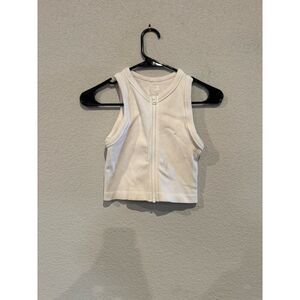 Dynamic Women's OS Full Zip Cropped‎ Ribbed Tank Top White